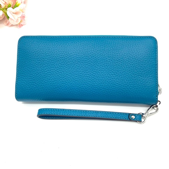 Michael Kors Jet Set Travel Continental Leather Wristlet - LAGOON/ Silver - Picture 2 of 8